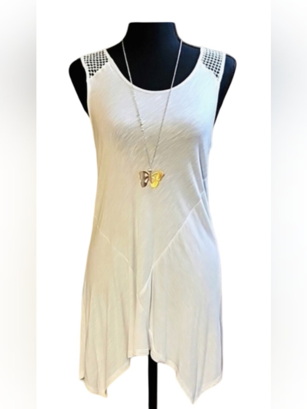 Apt. 9 White Sleeveless Mesh Shoulder Handkerchief Sharkbite Hem Tunic Top S